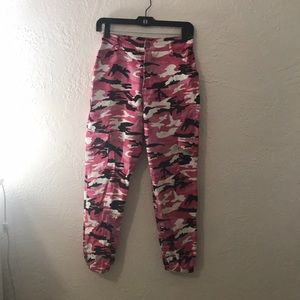 pink, white and black camo pants